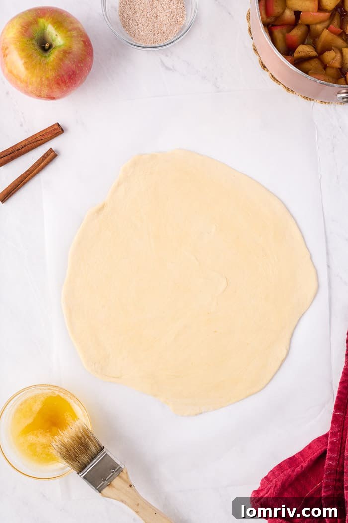 First layer of dough with apple filling