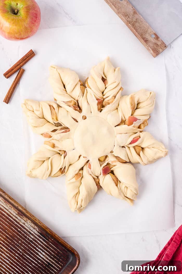 Apple Cinnamon Star Bread twisted and shaped into a star