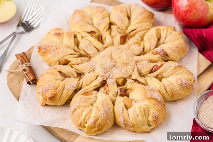 Close-up of the braided layers of Apple Cinnamon Star Bread