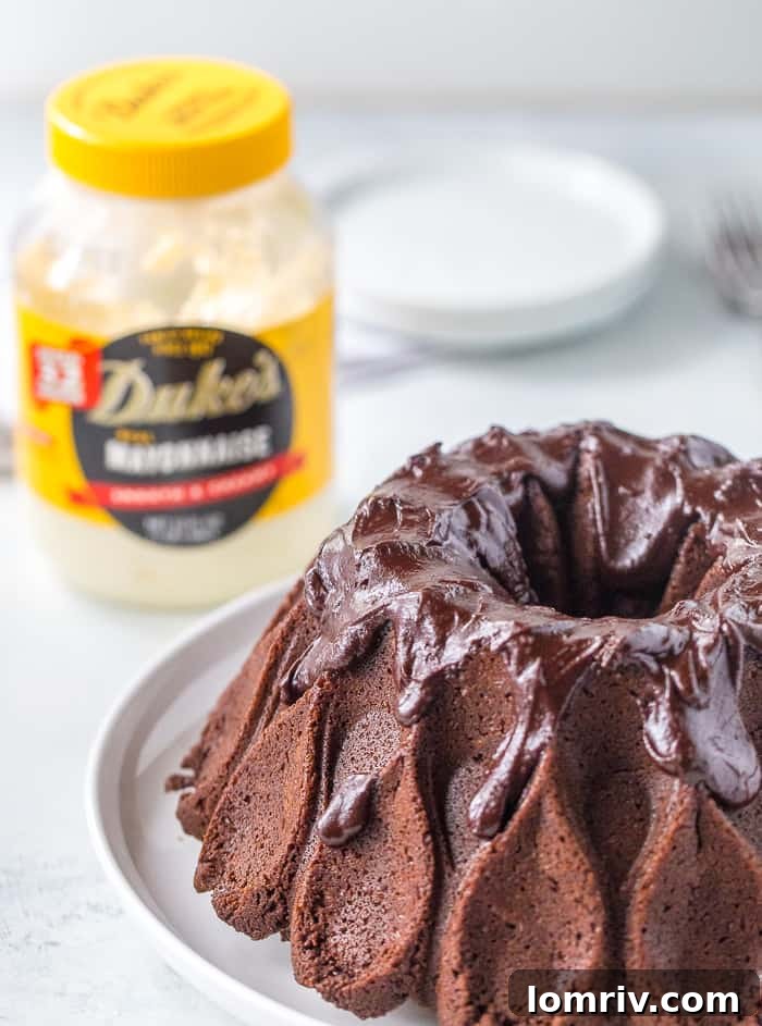 Close-up of Chocolate Bundt Cake batter in a pan, ready for baking.
