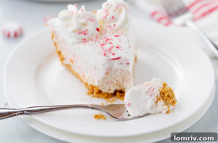 No-Bake Peppermint White Chocolate Cheesecake ready to serve