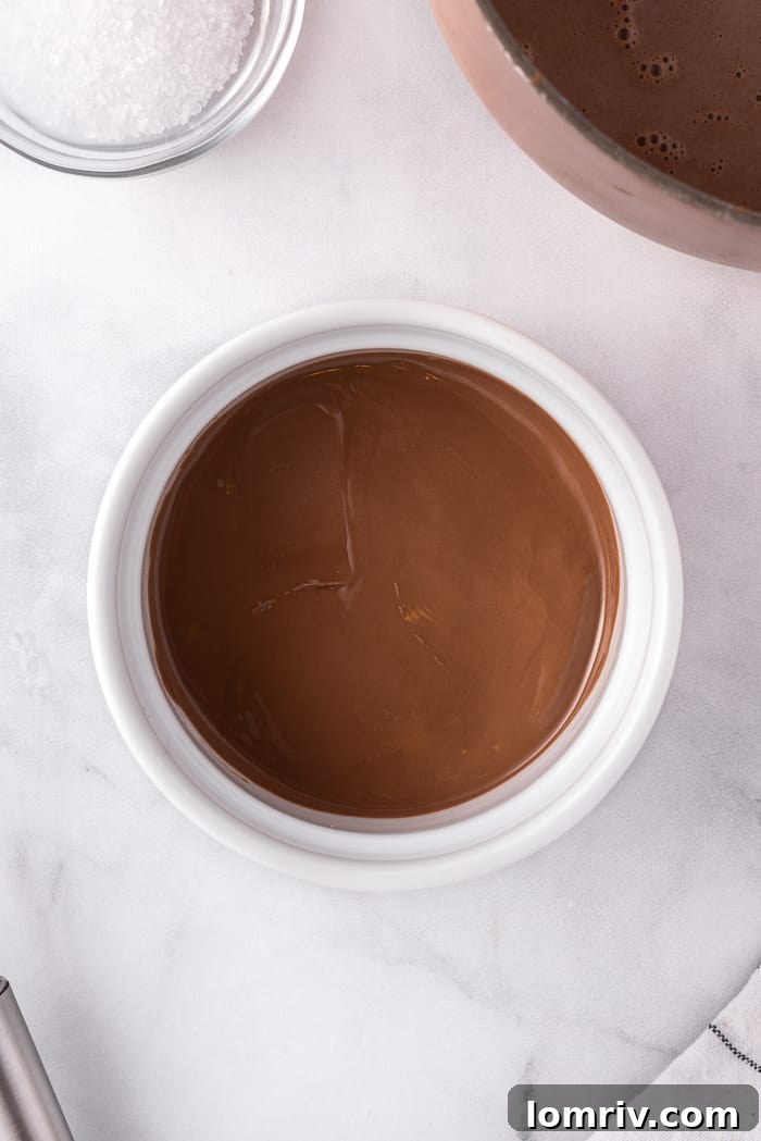 Overhead view of homemade hot chocolate in a mug with marshmallows