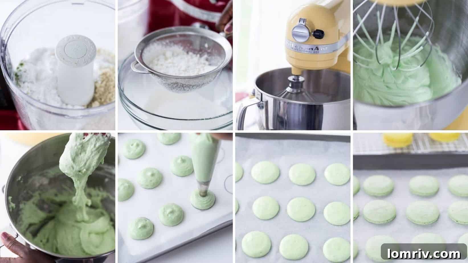 Several finished Lemon Lime Macarons filled with a creamy, pale yellow filling, neatly arranged.