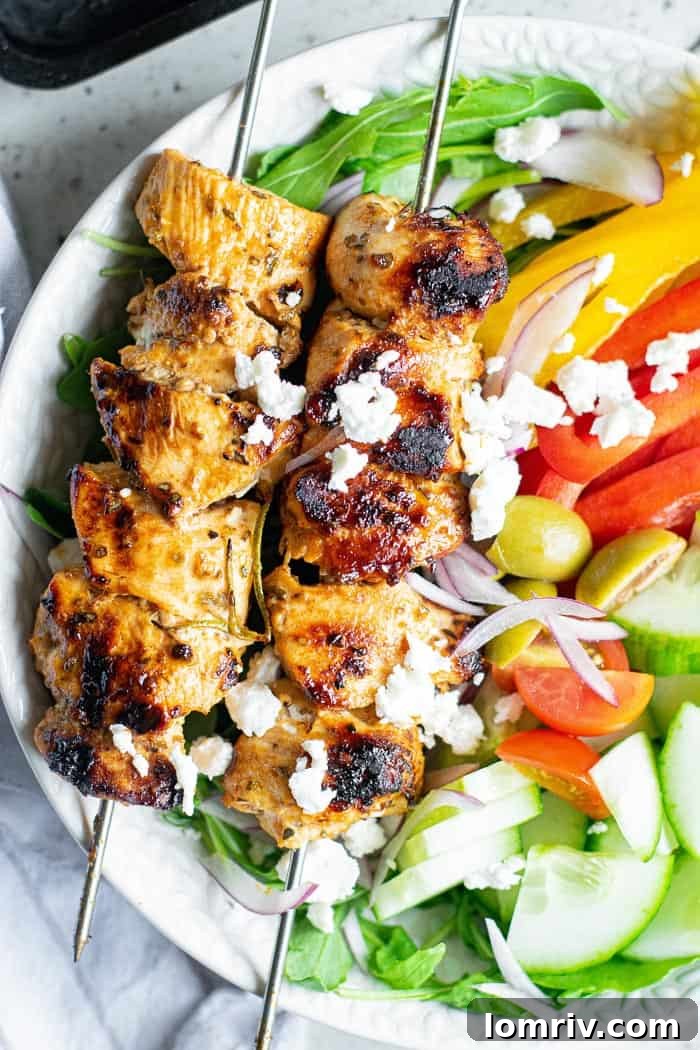 Cooked Greek Chicken Souvlaki on a Skewer