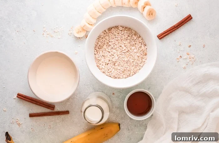 Ingredients for Banana Bread Smoothie laid out next to a blender