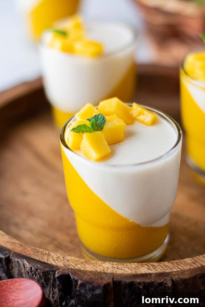 Close-up of Mango Panna Cotta layers in a glass