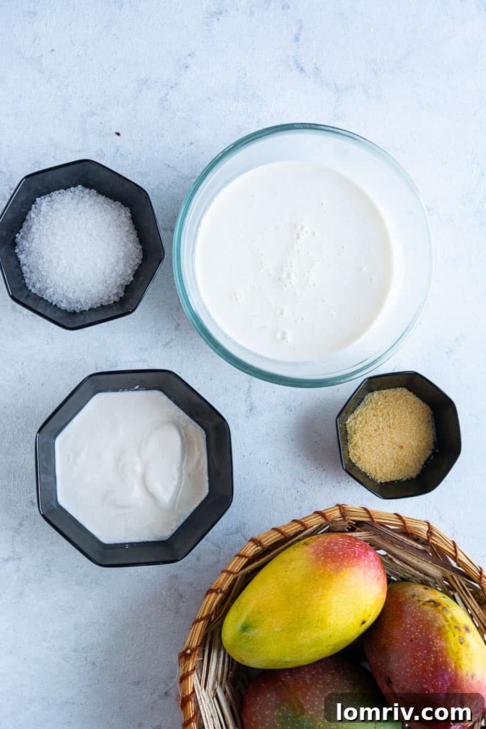 Ingredients for Mango Panna Cotta laid out