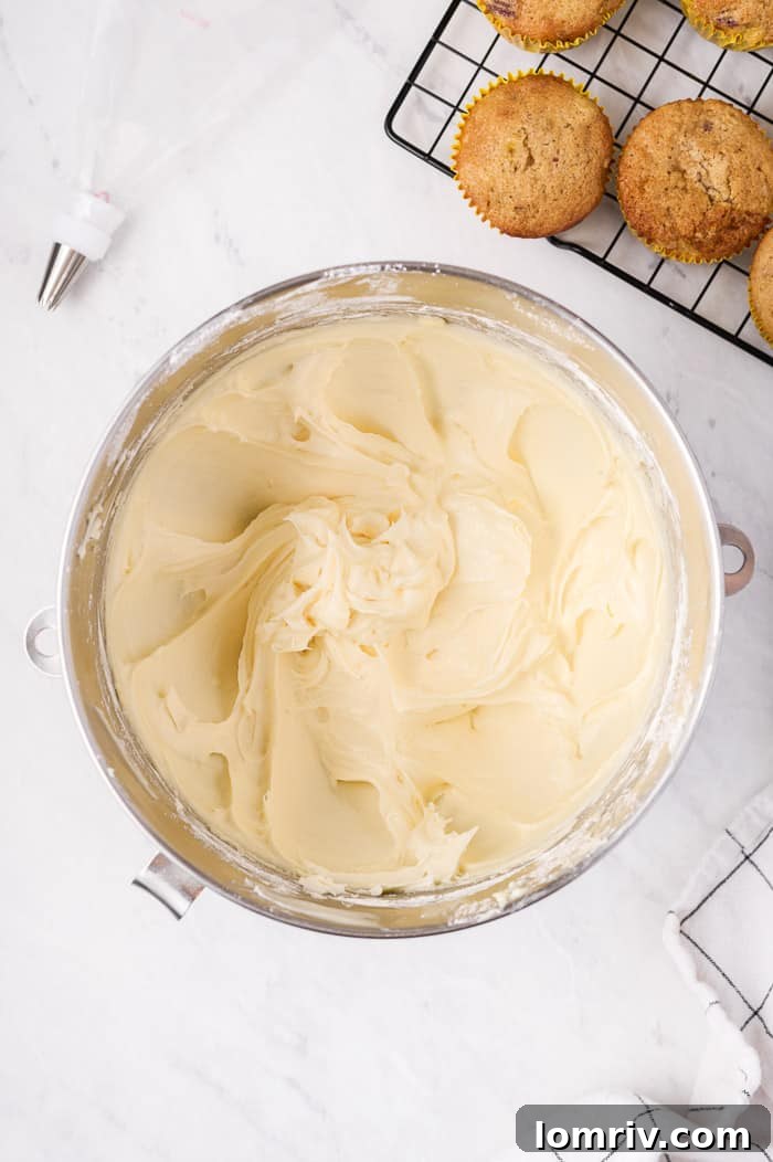 Fully mixed cream cheese frosting, smooth and ready to use.