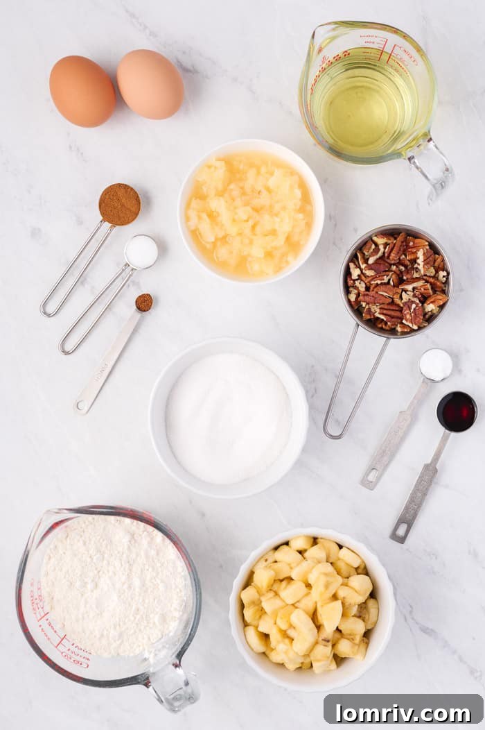 All ingredients for Hummingbird Cupcakes laid out on a kitchen counter.