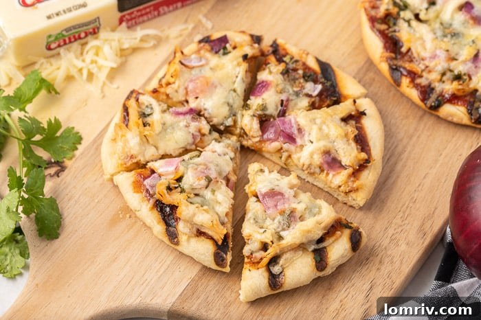 Close-up of Sliced Grilled BBQ Chicken Pizza