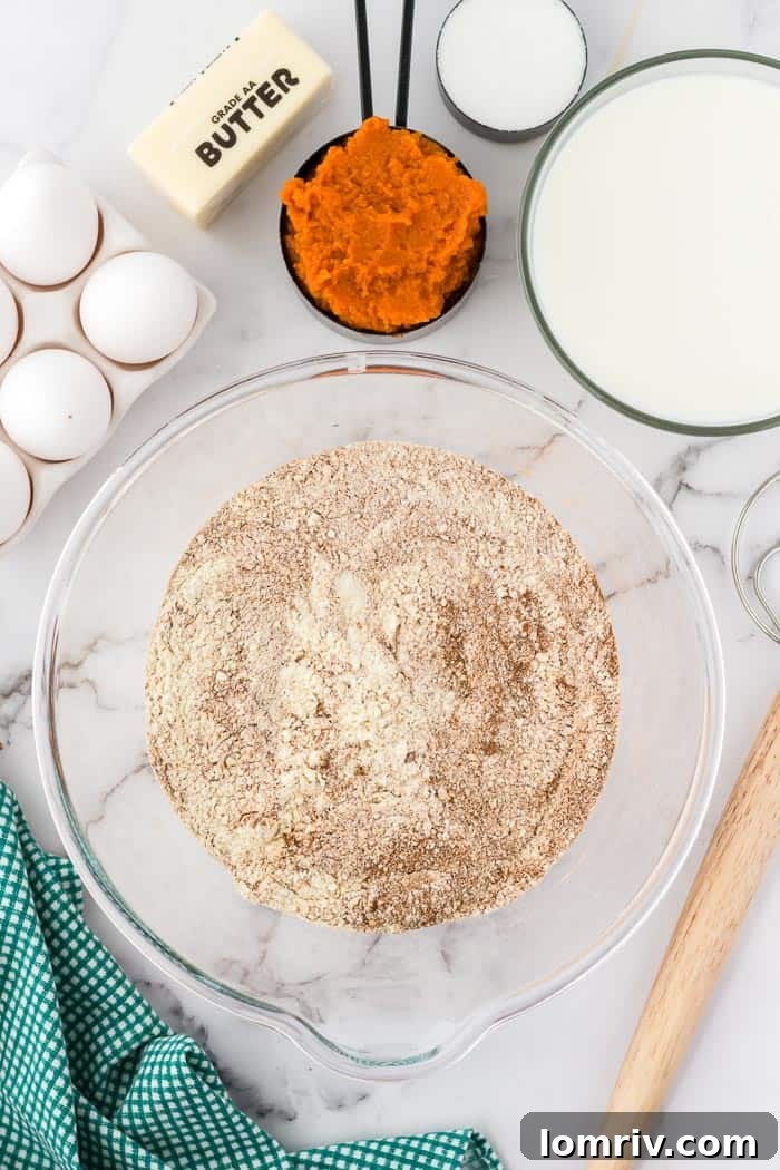 Mixing Dry Ingredients for Pumpkin Pancakes