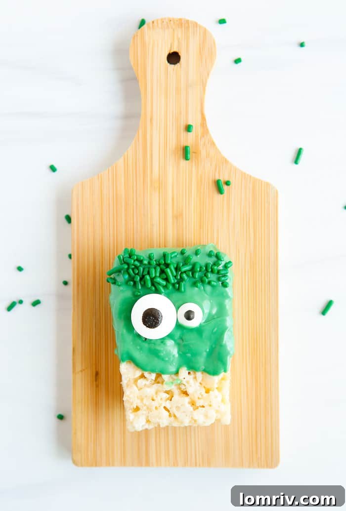 Adding Candy Eyes to Monster Rice Krispie Treats