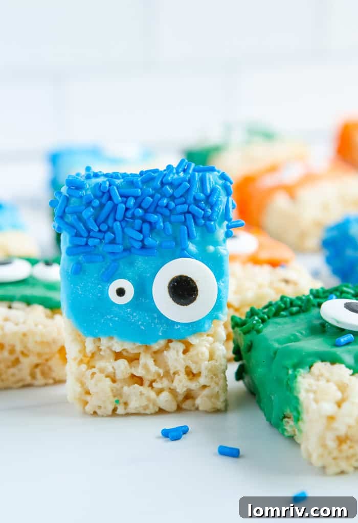Monster Rice Krispie Treats ready to serve