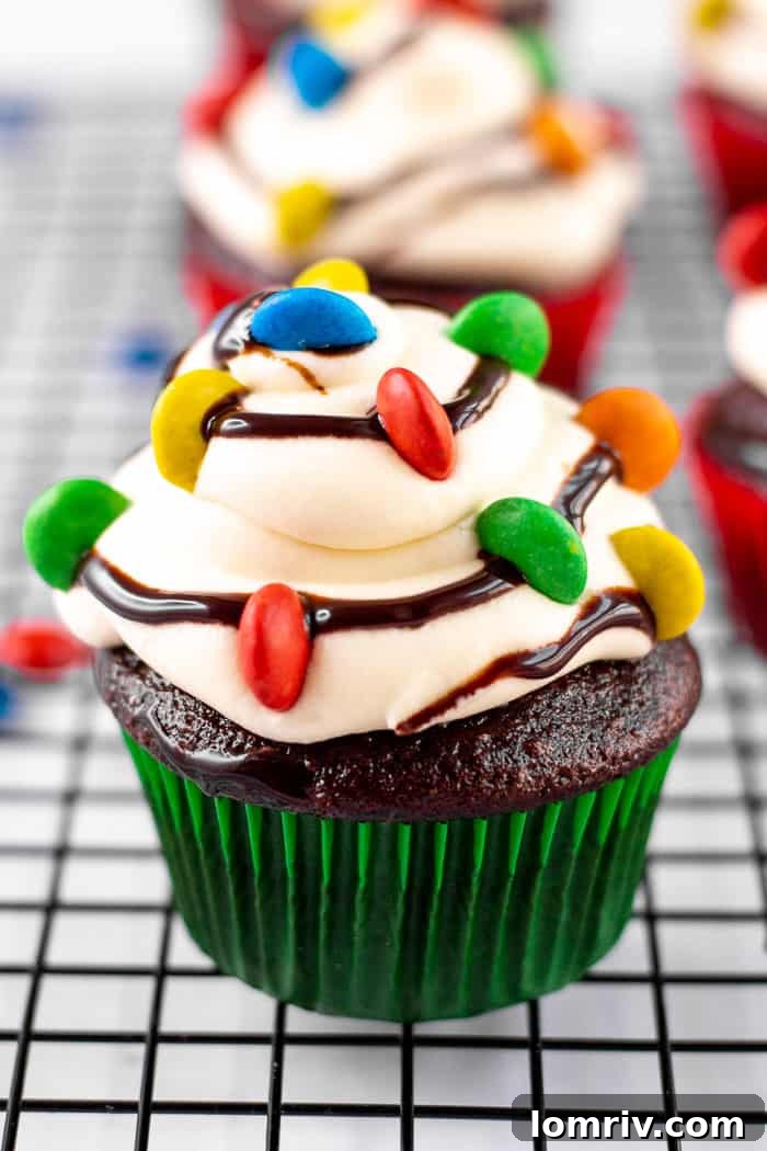 Finished Christmas Lights Chocolate Cupcakes