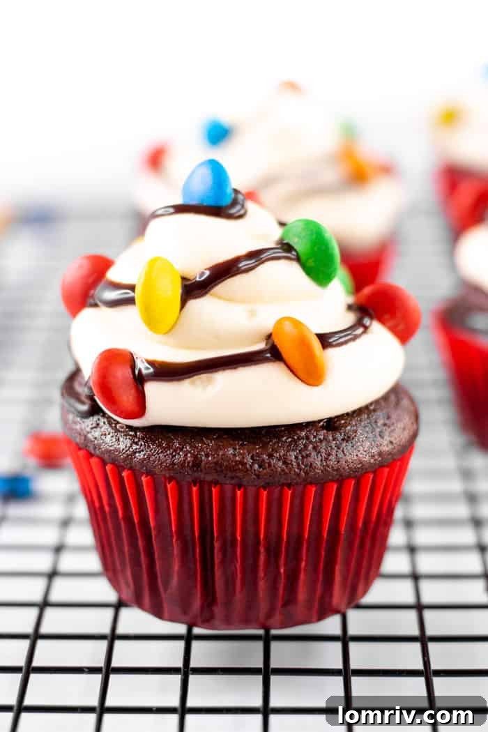Assorted Christmas Lights Chocolate Cupcakes
