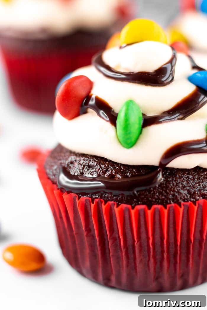 Delicious Christmas Lights Chocolate Cupcakes with Cream Cheese Frosting