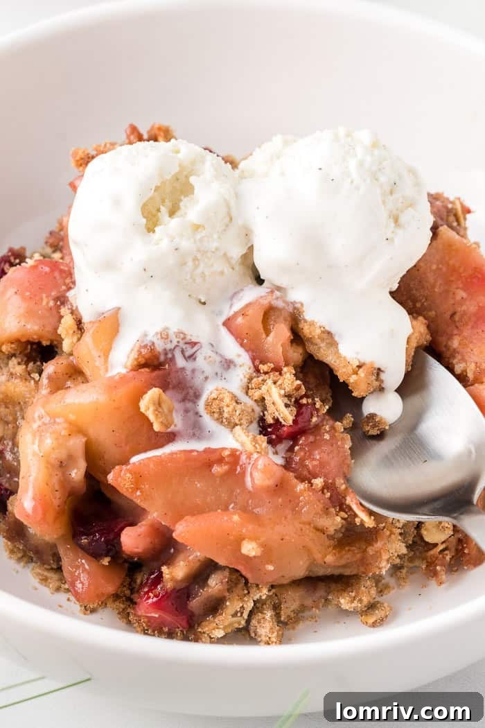 A stunning Cranberry Apple Crisp with a perfectly crispy topping and juicy filling