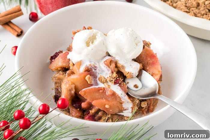 Close-up of the delicious streusel topping for Cranberry Apple Crisp