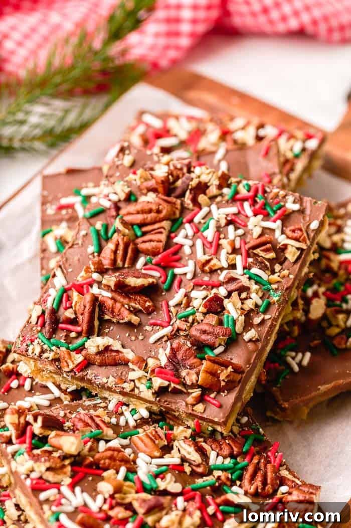 Close-up of baked Christmas Cracker Candy layers