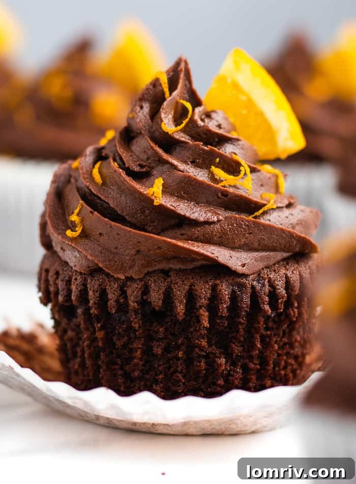 Close-up of baked Chocolate Orange Cupcakes ready for frosting