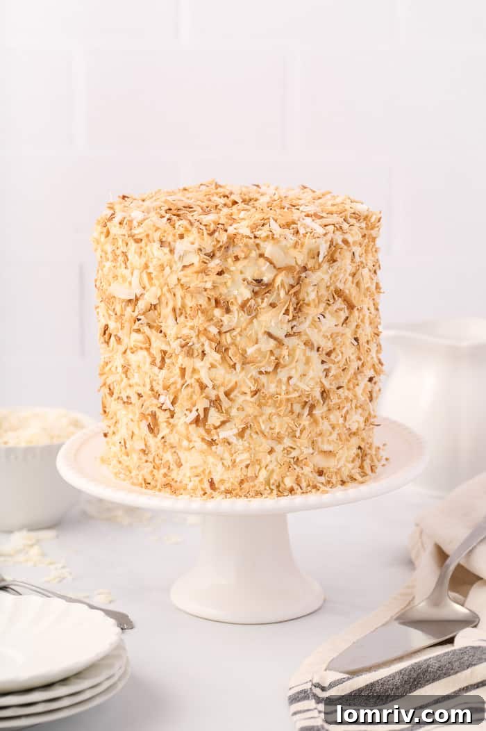 Lush, Moist, and Flavorful Tropical Coconut Layer Cake