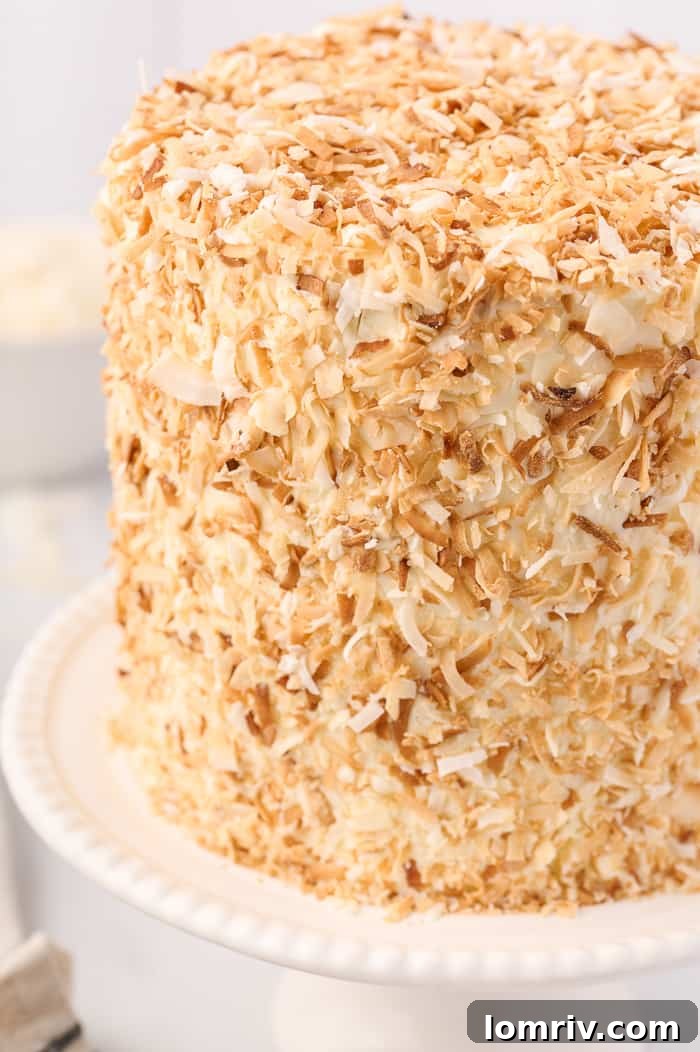 Beautifully Decorated Tropical Coconut Layer Cake