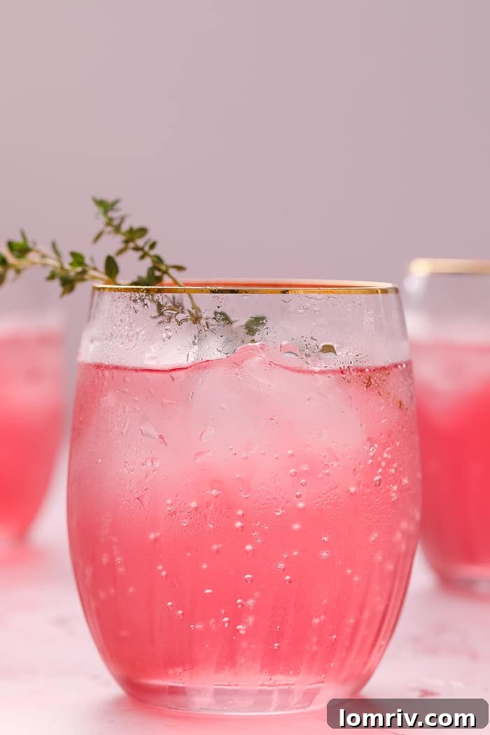 Close-up of Pink Lemonade Cocktail in a tall glass