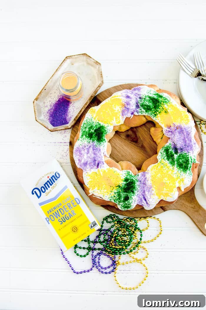 Traditional King Cake with Colorful Icing