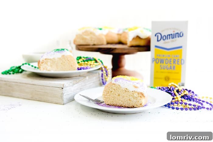Slice of King Cake with Royal Icing
