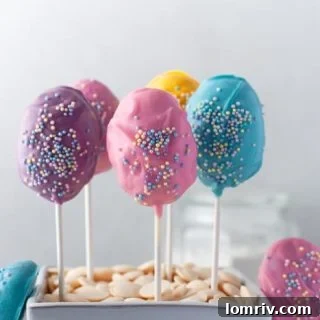 Beautifully decorated Easter Cake Pops on a white background, highlighting their festive appeal.