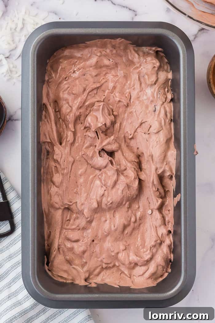 Transferring ice cream mixture to loaf pan