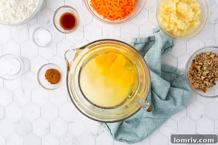 Creaming eggs, sugar, and oil