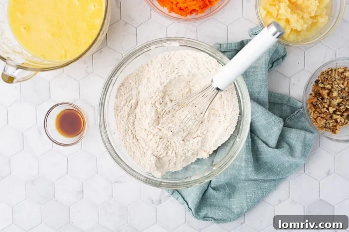 Whisking dry ingredients for cake