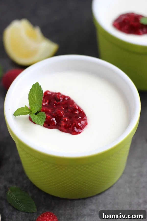 Lighter Buttermilk Panna Cotta with Raspberry Mint Compote for Summer