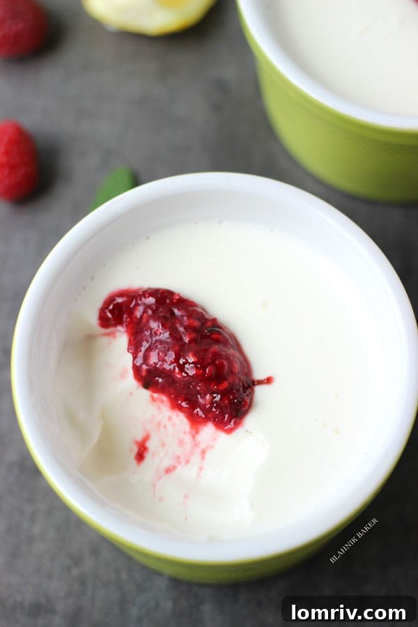Buttermilk Panna Cotta Garnished with Fresh Mint Leaves