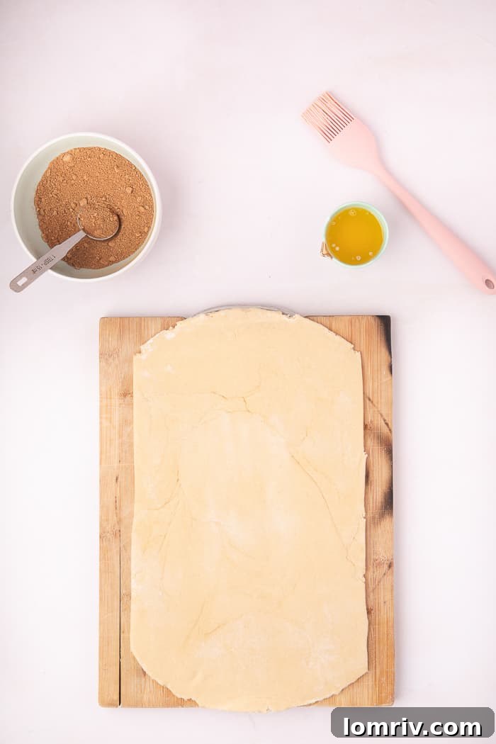 The Cinnamon Swirl Bread dough rolled out into a perfect rectangle.