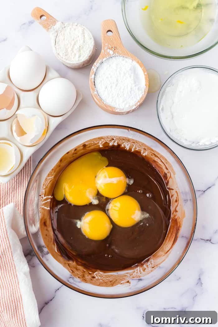 Whisking Eggs into Chocolate Mixture for Lava Cakes