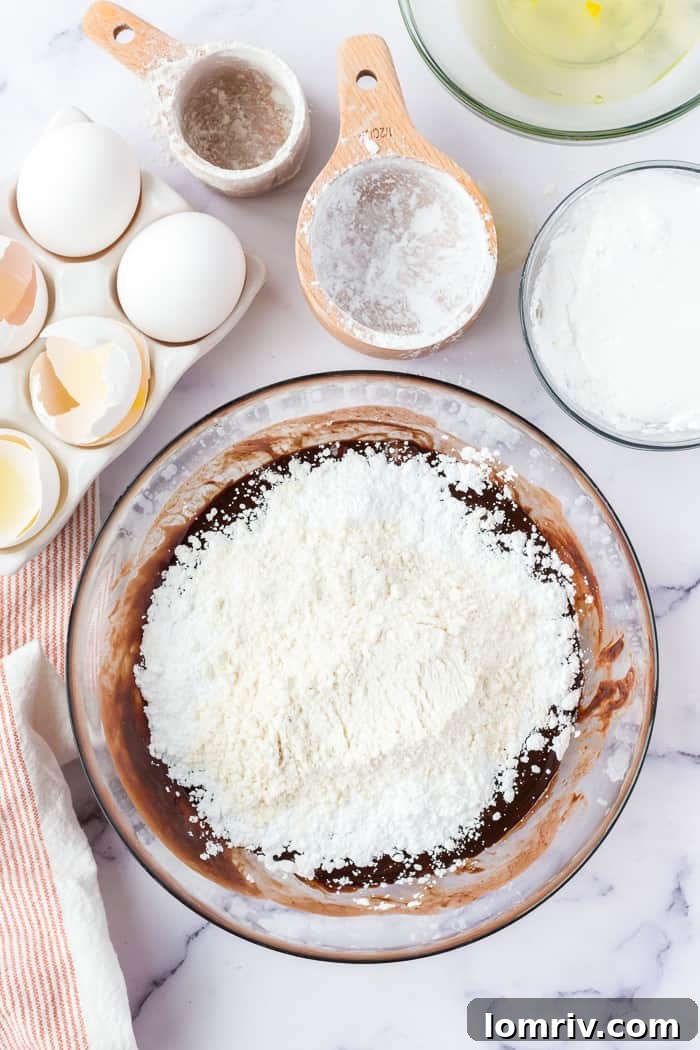 Folding Flour and Sugar into Chocolate Cake Batter