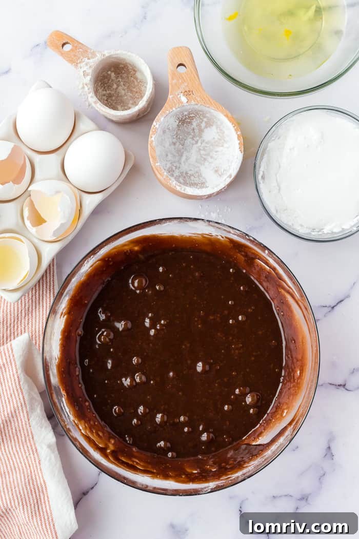Smooth Chocolate Batter Ready for Marshmallow Lava Cakes