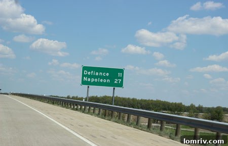 Road sign for Defiance, Ohio
