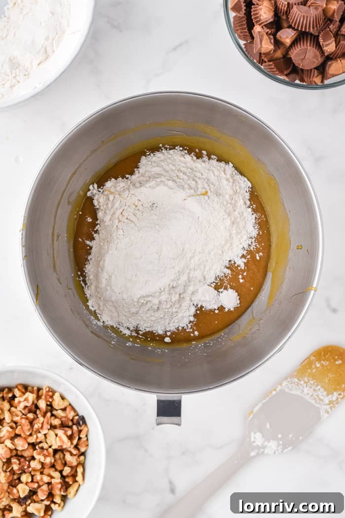 Mixing Flour into Blondie Batter
