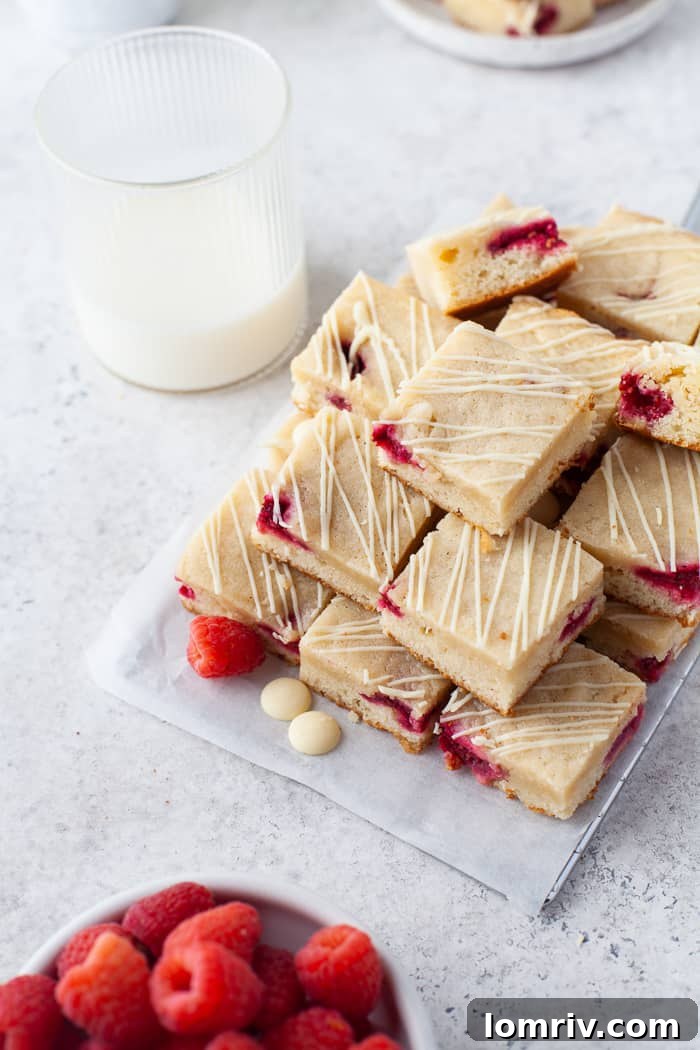 Close-up of freshly baked Raspberry Blondies