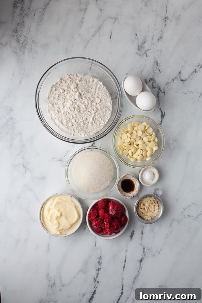 Ingredients for Raspberry Blondies laid out