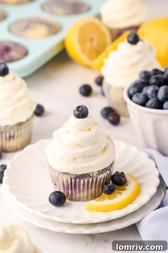 Freshly Baked Lemon Blueberry Cupcakes with Cream Cheese Frosting
