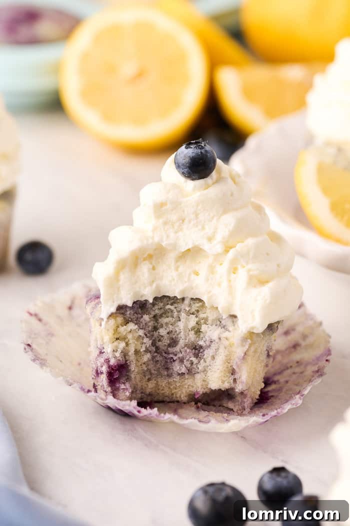 Piled high Lemon Blueberry Cupcakes ready to be served