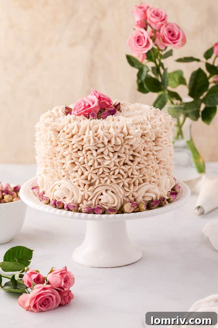 Delicious and elegant Vanilla Rose Cake, perfect for any celebration.