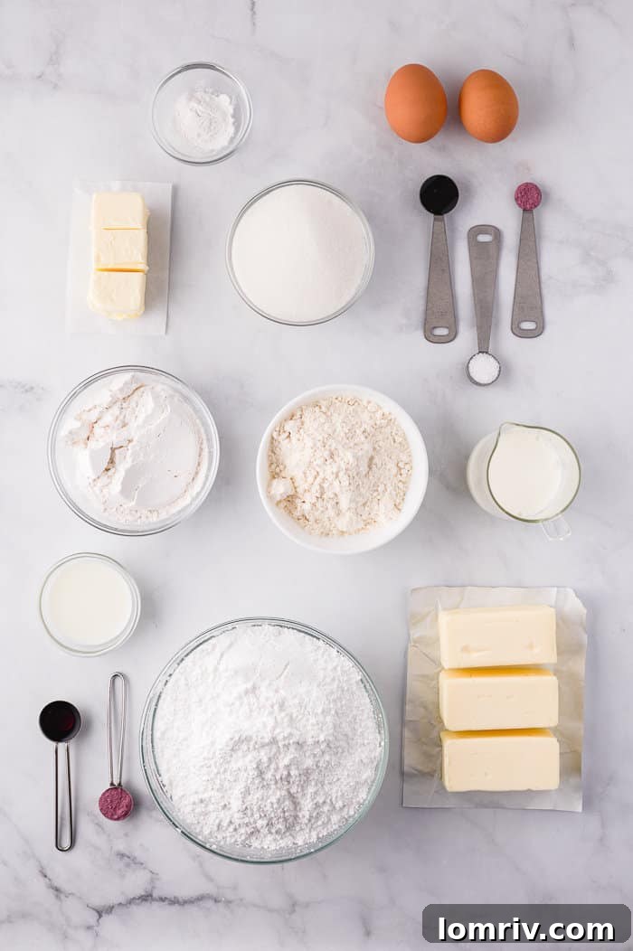 Vanilla Layer Cake with Rose Buttercream ingredients being mixed.