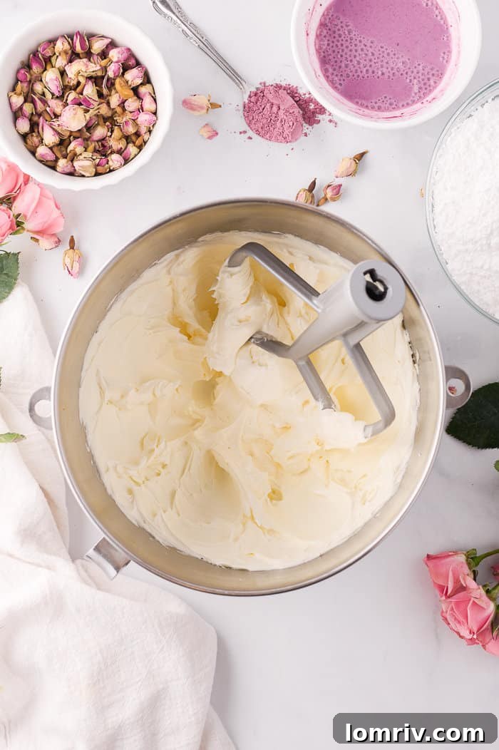 Smooth cake batter ready for baking.