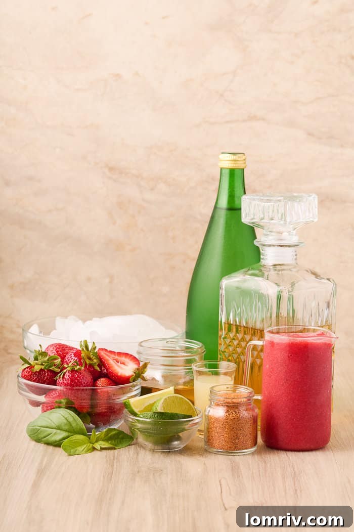 A pitcher of Strawberry Paloma mix before adding sparkling water, ready to be served
