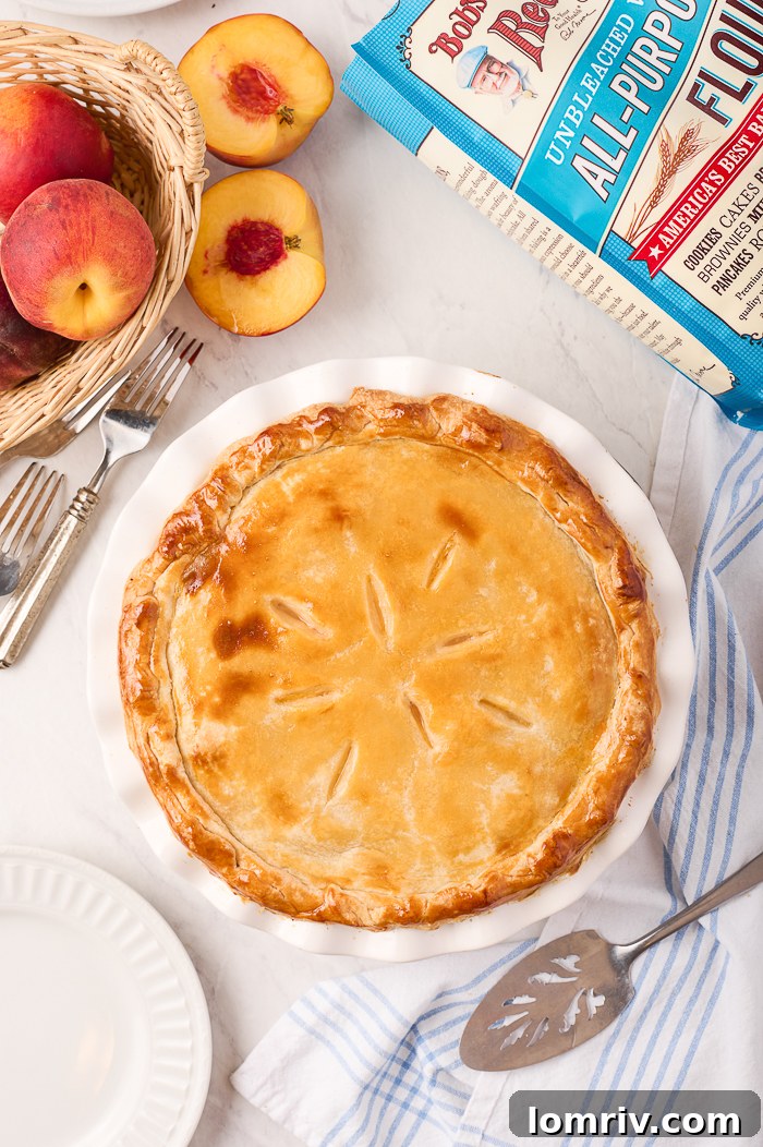 Fresh Peach Pie - Golden brown crust with juicy peach filling, perfect for summer dessert